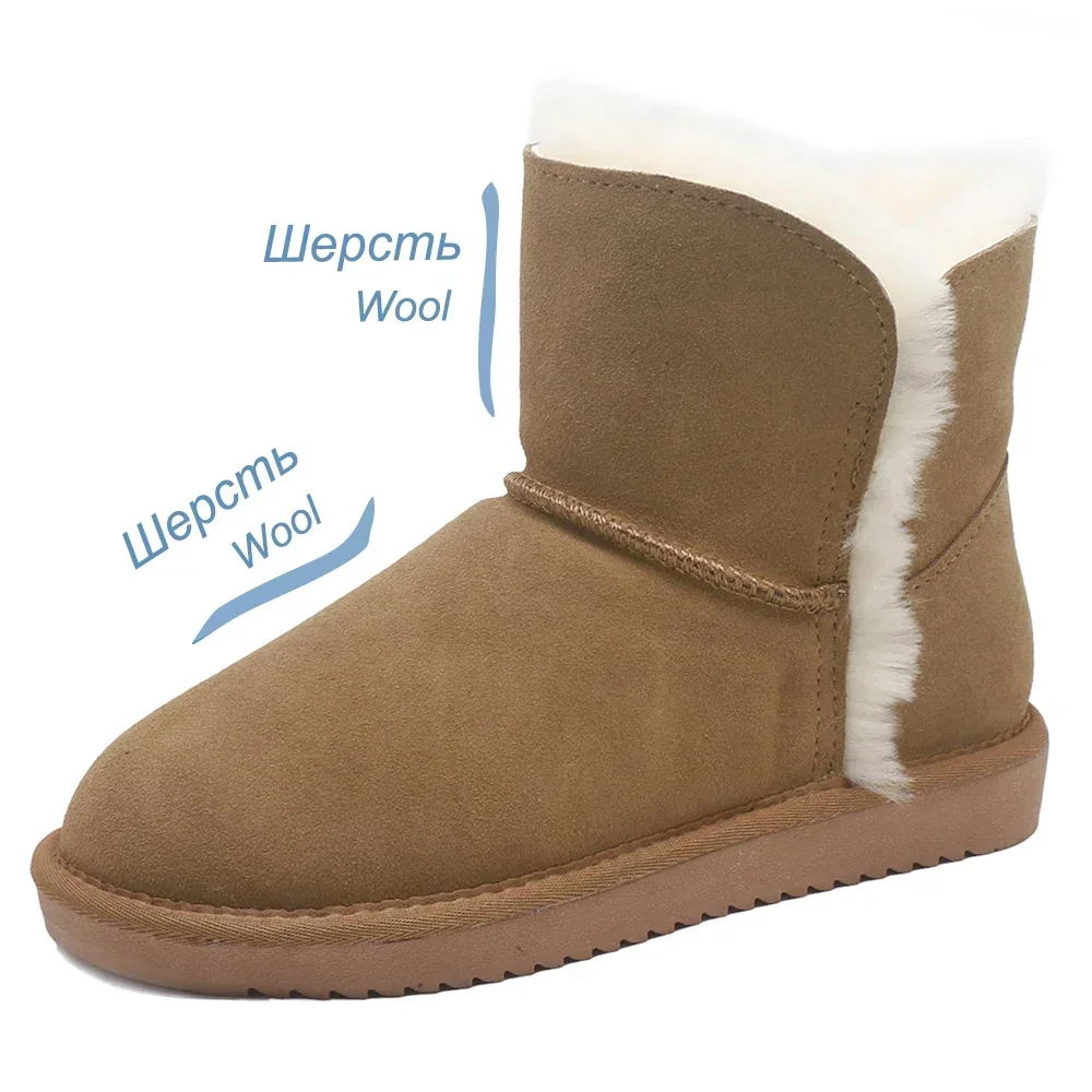 Natural Fur Warm Winter Boots for Women Genuine Leather Woman Ankle Boots Thick Wool Boots Ladies Slip-on Water Resistant‌ Shoes
