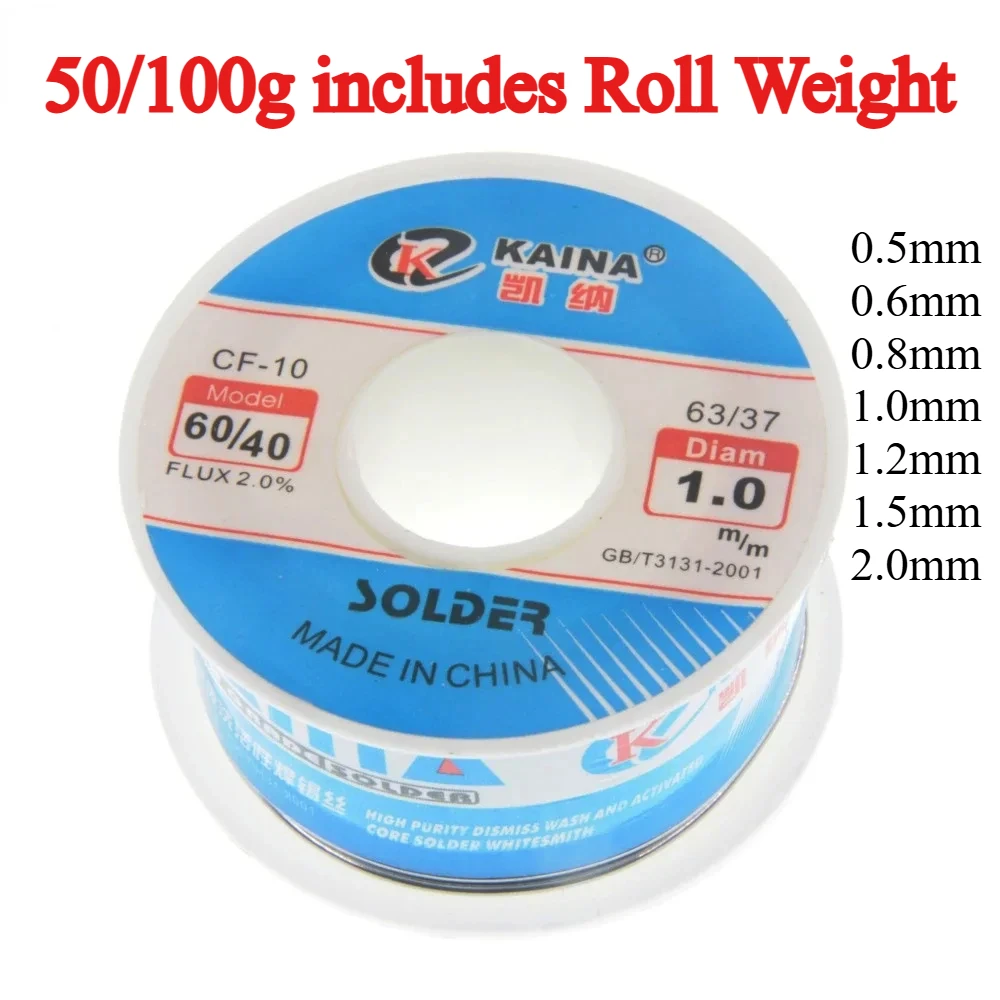 100G/50G CF-10 60/40 Solder Wire Tin 0.5/0.6/0.8/1.0/1.2/1.5/2.0mm Roll Clean Rosin Welding Core Soldering Wire Flux Reel Tube