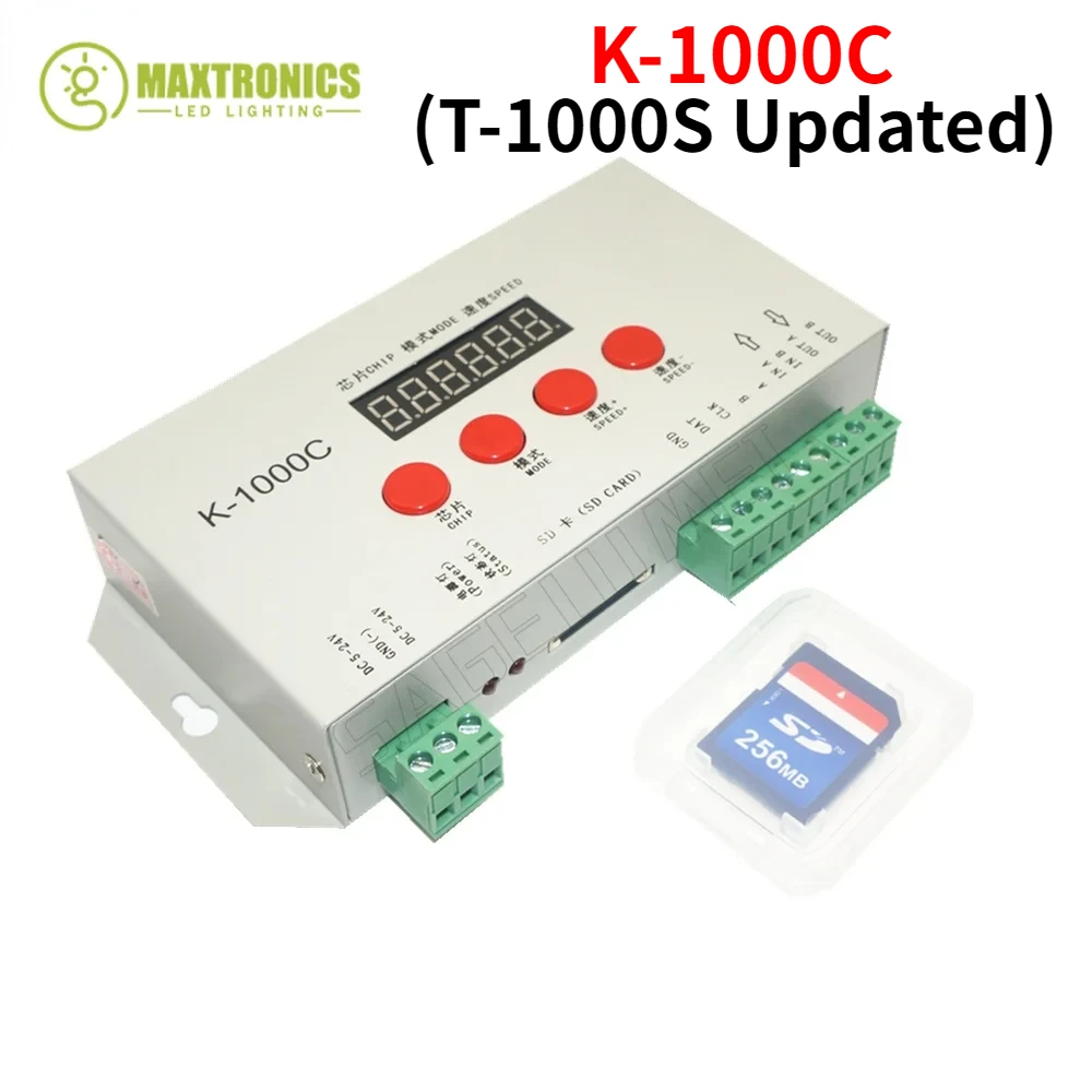 

DC5V-24V K-1000C Controller (T-1000S Updated) for WS2812B,WS2811,APA102,SK6812,2801 LED 2048 Pixels Program Controller