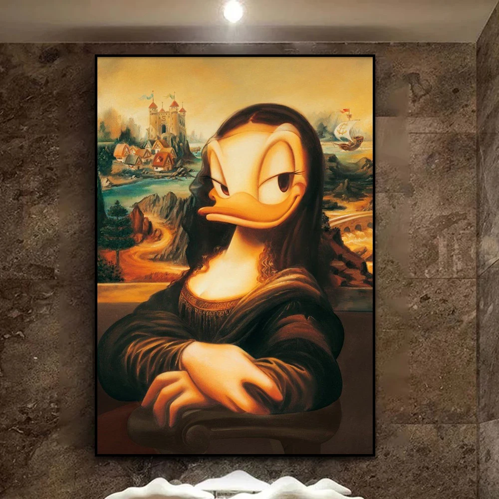 Funny Altered Mona Lisa Painting Vintage Wall Art Poster Disney Daisy Duck Picture Canvas Print Living Room Home Decor Cuadros