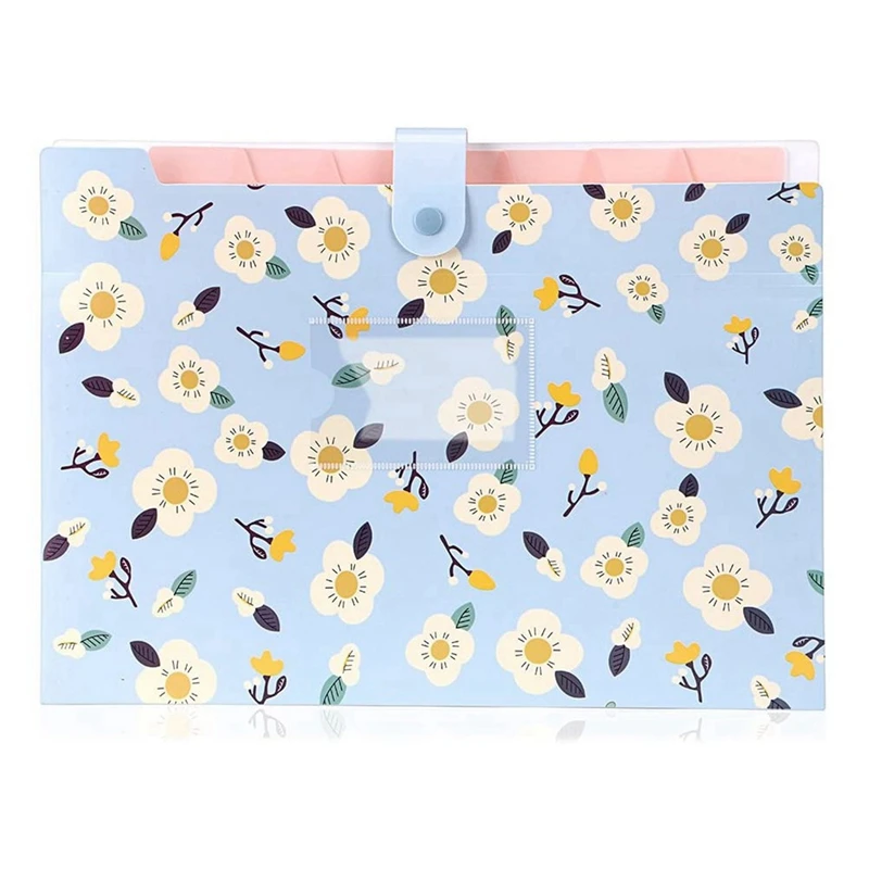 Pasta de arquivos expansível com estampa floral, suporte do arquivo, organizador com 8 bolsos, tamanho A4 e carta, azul, 2 PCs