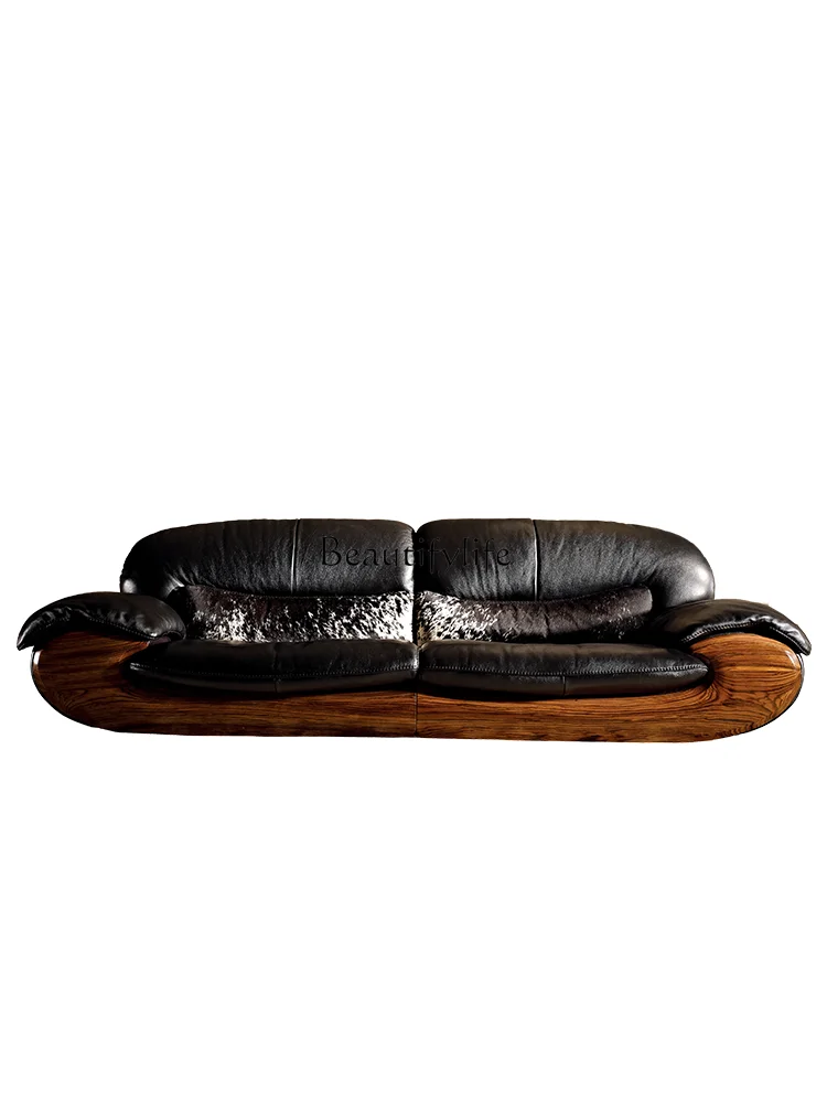 Master Style Series Italian Genuine Leather Ugyen Wooden Sofa Original Aesthetic High Luxury Museum