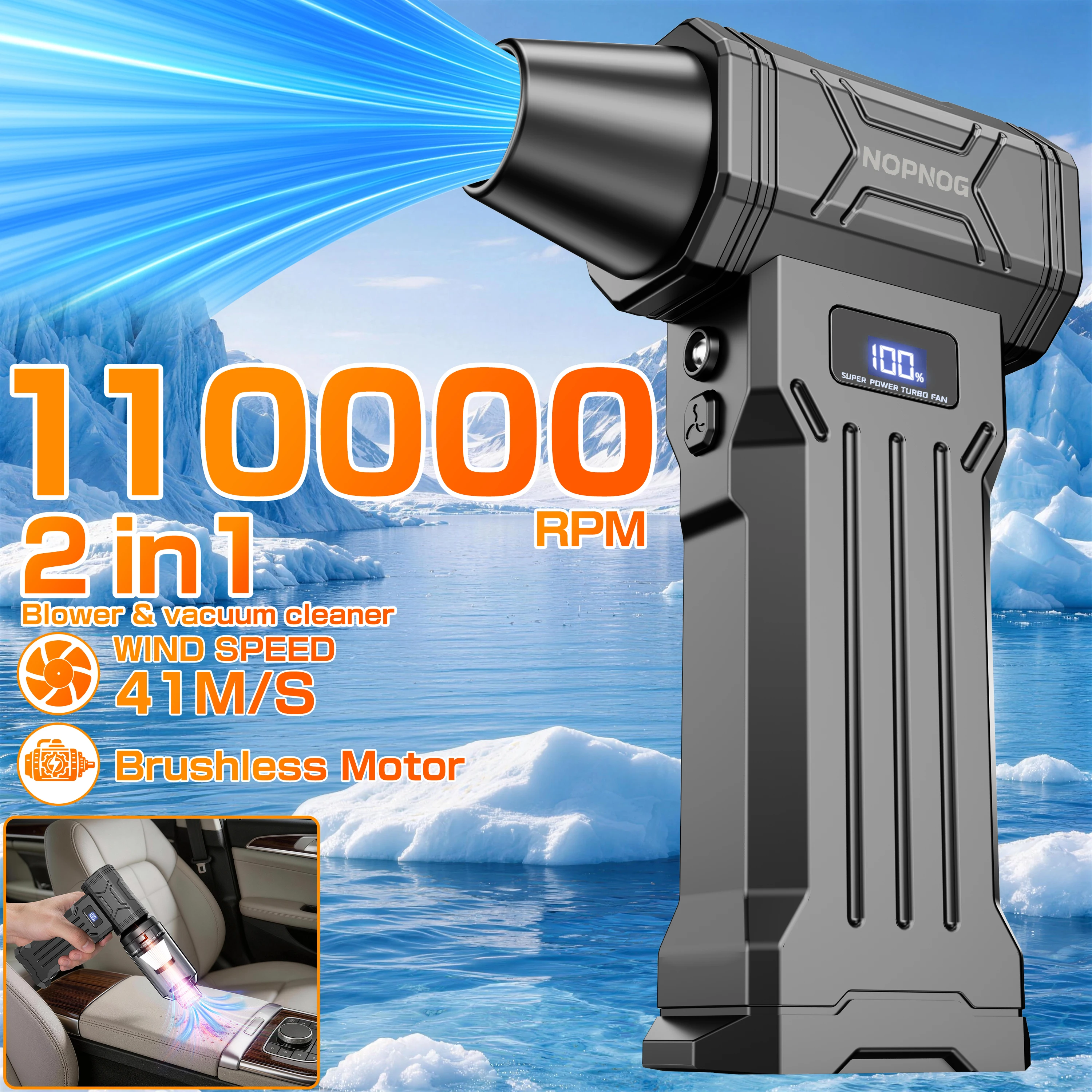 

Electric Air Duster Turbo Blower With Outlet Nozzles Blow And Suction 2 in 1 Cleaning Blowing Tool Jet Fan Blow Snow 110000RPM