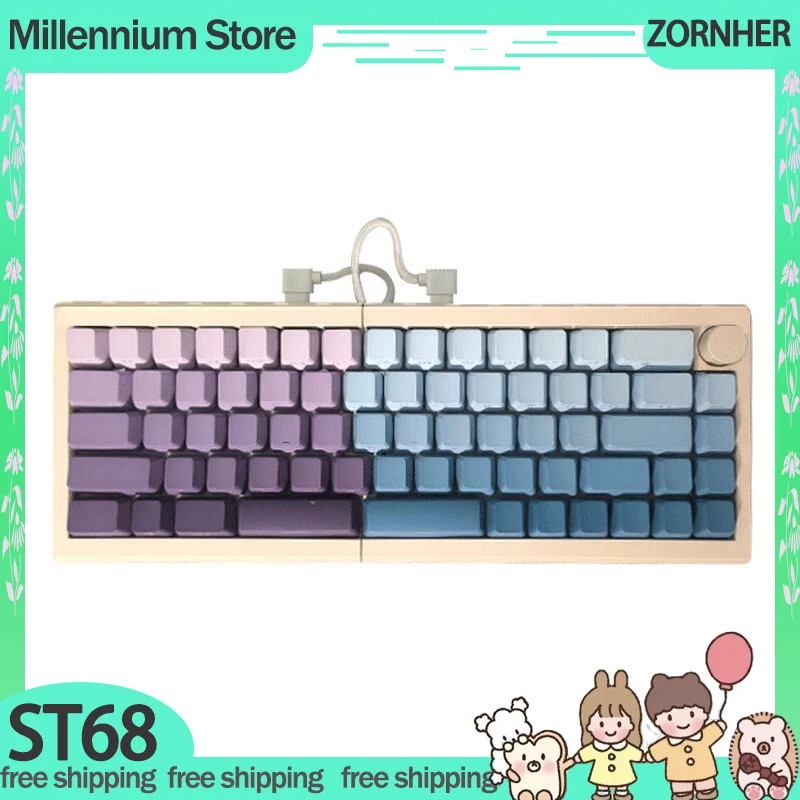 Zuohe ST68 Split Mechanical Keyboard 3mode 2.4G Wireless Bluetooth Split Keyboard Customize Gamer QMK Zornher ST68 Keyboard Gift