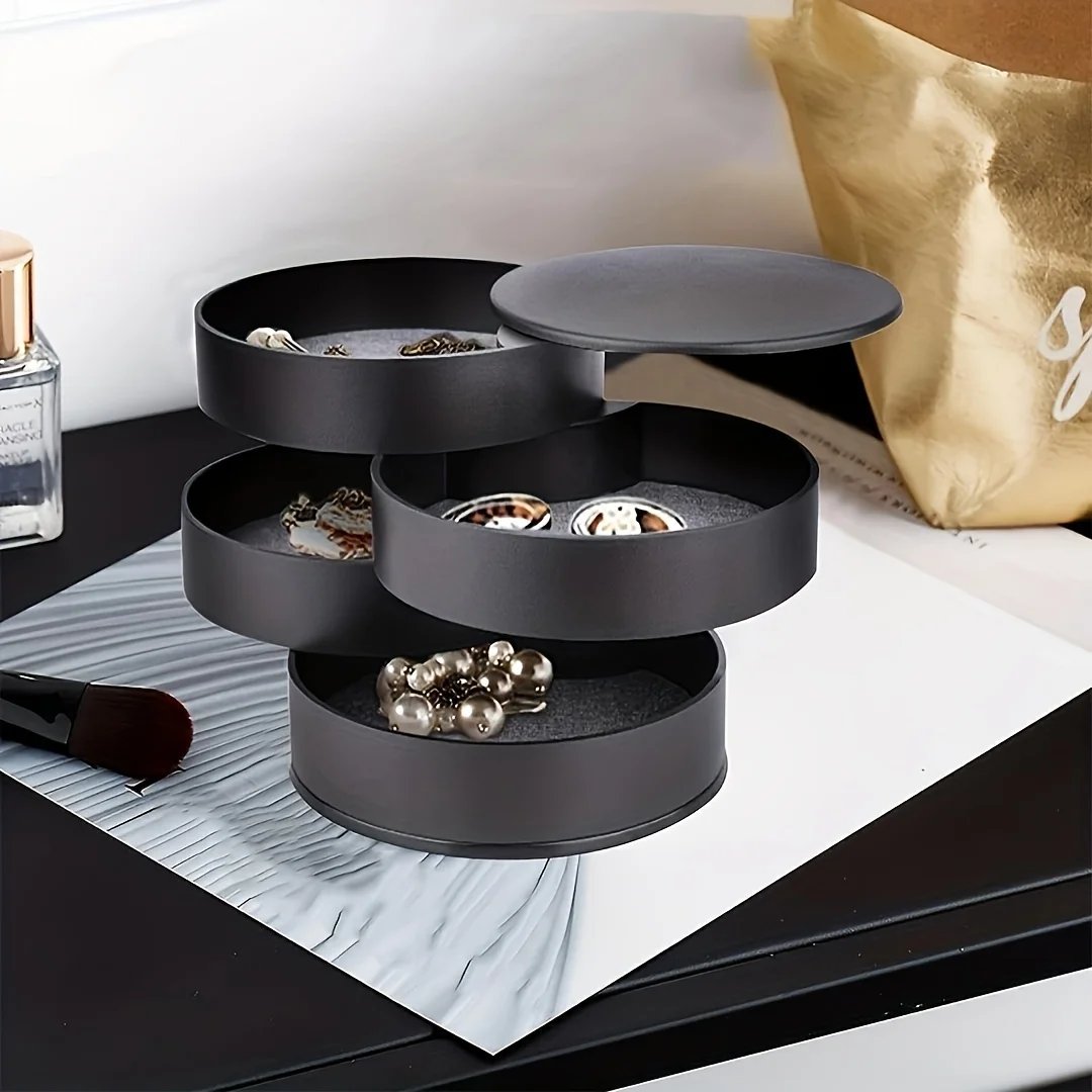 صندوق تخزين مجوهرات متعدد الطبقات دوار مبتكر، تصميم شبكي قابل للطي، يمكنه تخزين الأقراط والقلائد والخواتم والأساور وما إلى ذلك