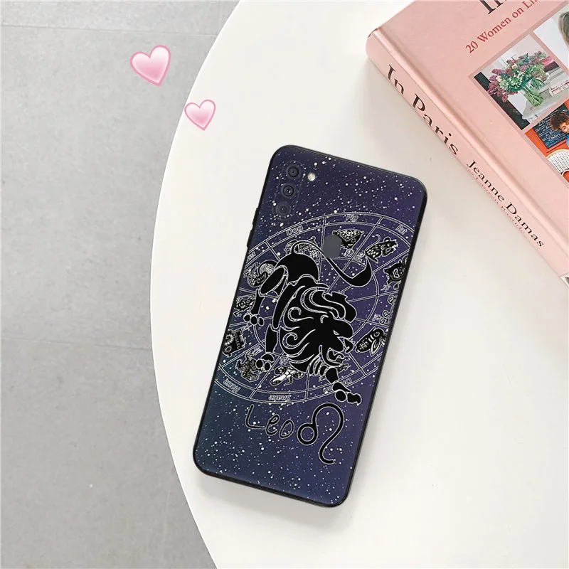 Phone Case for Samsung a24 a20e a21s a22 a23 a25 a11 a13 a14 a15 a10 a30 a12 Zodiac Constellations Leo Soft Black Silicone Cover