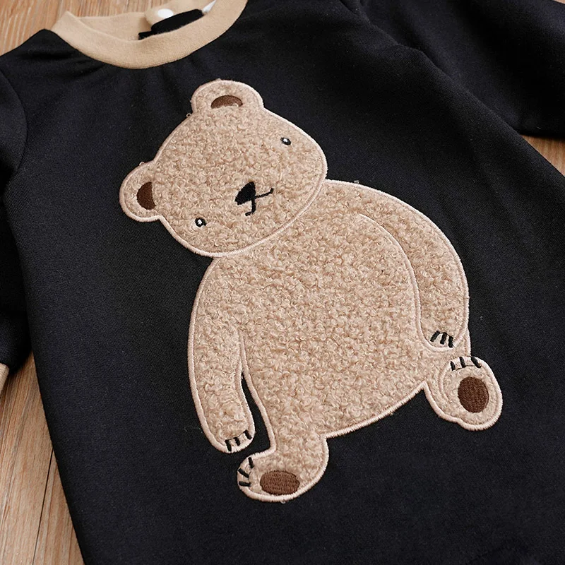 Baby Jumpsuit Cute Cartoon Teddy Bear Short Plush Embroidery Comfortable Spring And Autumn Long Sleeves 0-18m Newborn Clothes