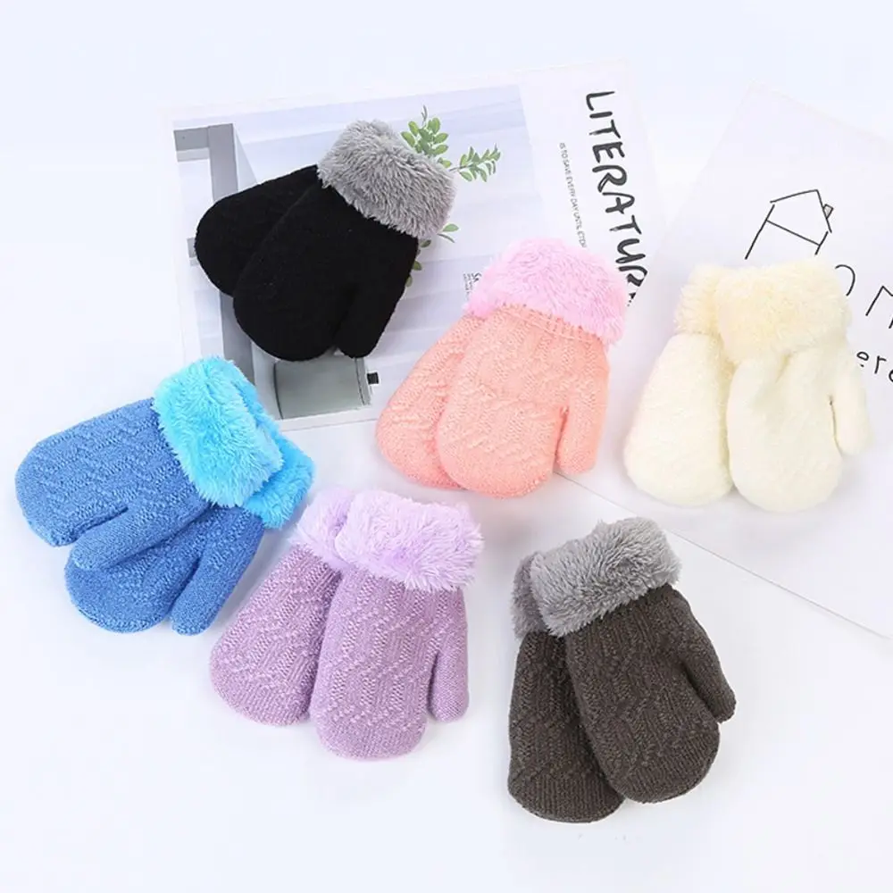 New Autumn Winter Baby Boys Girls Wool  Knitted Gloves Warm Full Finger Mittens Gloves For Children Toddler Kids