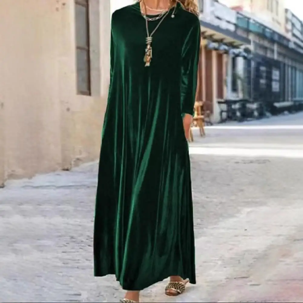 Velvet Texture Women's Dress Fall Casual Crew Neck Long Sleeve Velvet Maxi Dress Loose Wedding Guest Cocktail Evening Dress