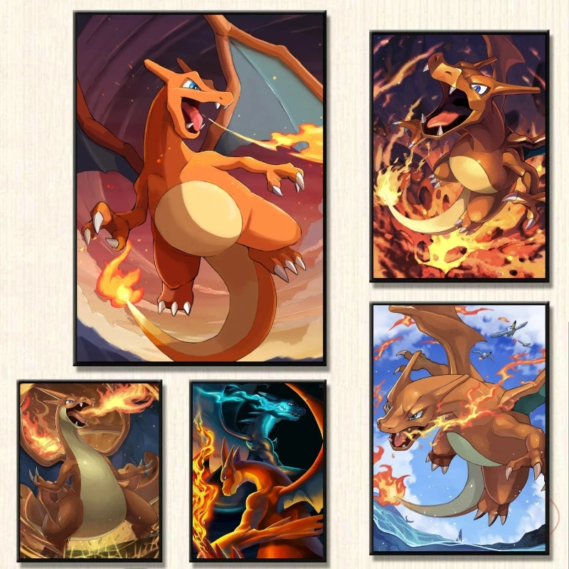 

Canvas Printing Pokemon Charizard Children Gifts Wall Decoration Modern Living Room Hanging Comics Pictures Aesthetic Poster