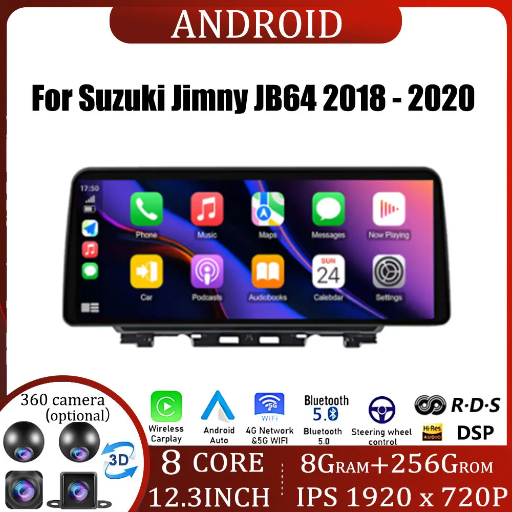 Android os 12.3 Inch For Suzuki Jimny JB64 2018-2020 Multimedia Video Player Car Radio Stereo GPS Navigation Map 8+128G Carplay