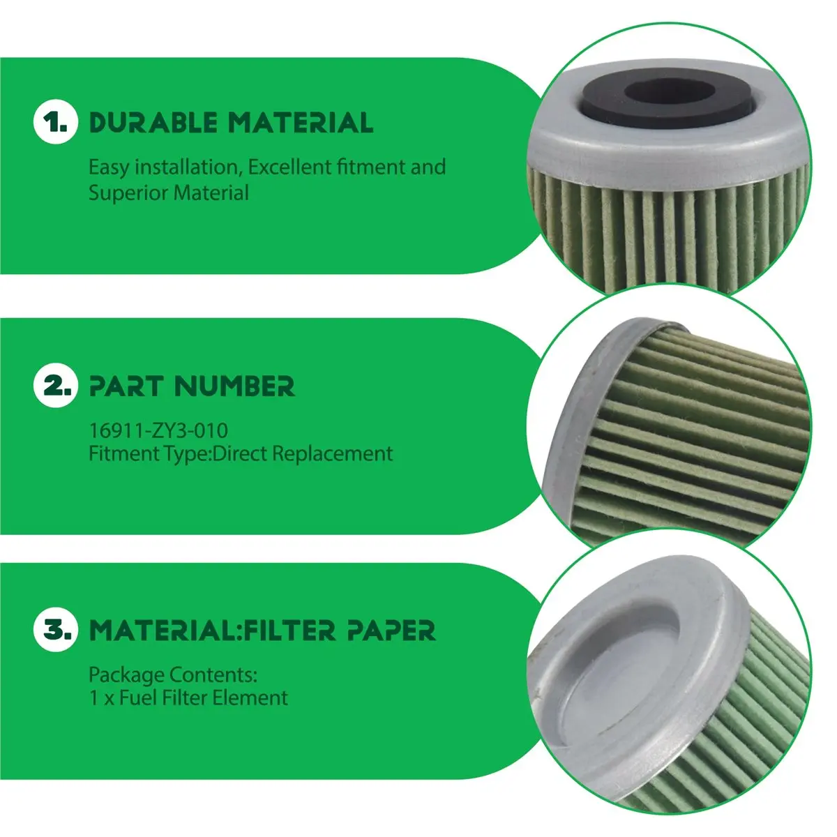 

#04H Automotive Parts & Accessories,for Honda 16911-ZY3-010 Outboard Fuel Filter Element (green)