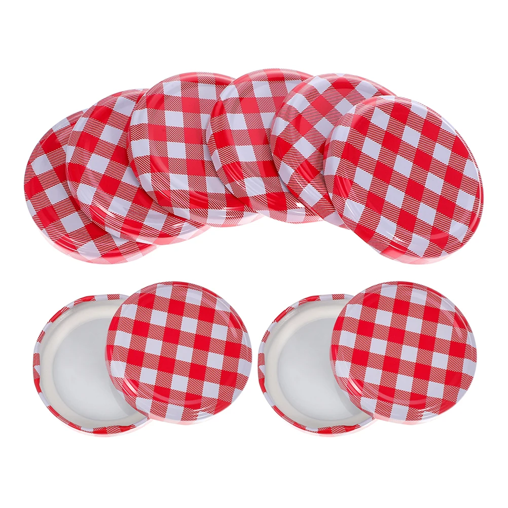 10Pcs Checkered Jam Jars Lids Regular Mouth Canning Accessories Aesthetic Practical Rustproof Pasta Sauce Jars Seals