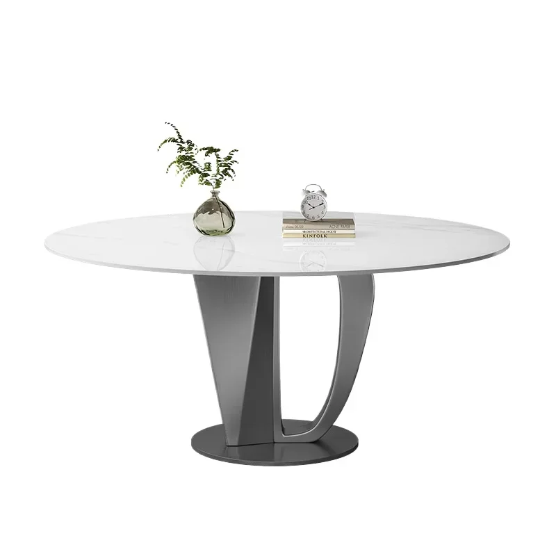 Slate dining table, round table with turntable, simple home use, modern high-end designer, minimalist and bright Italian style