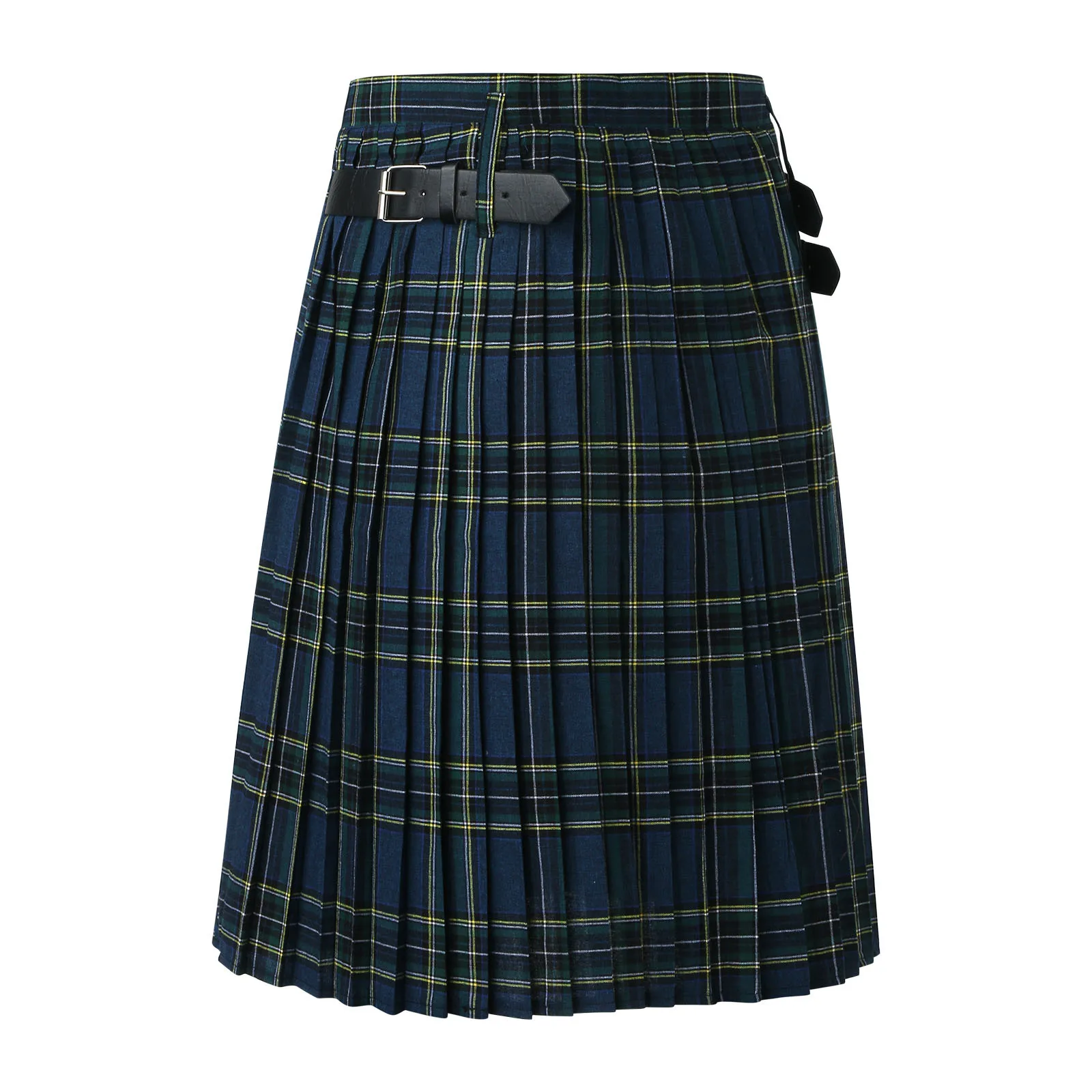 Mens แฟชั่น Casual Retro สไตล์สก็อตลายสก๊อต Contrast เข็มขัดจีบกระโปรง Scottish Mens แบบดั้งเดิม Kilt ทวิภาคี