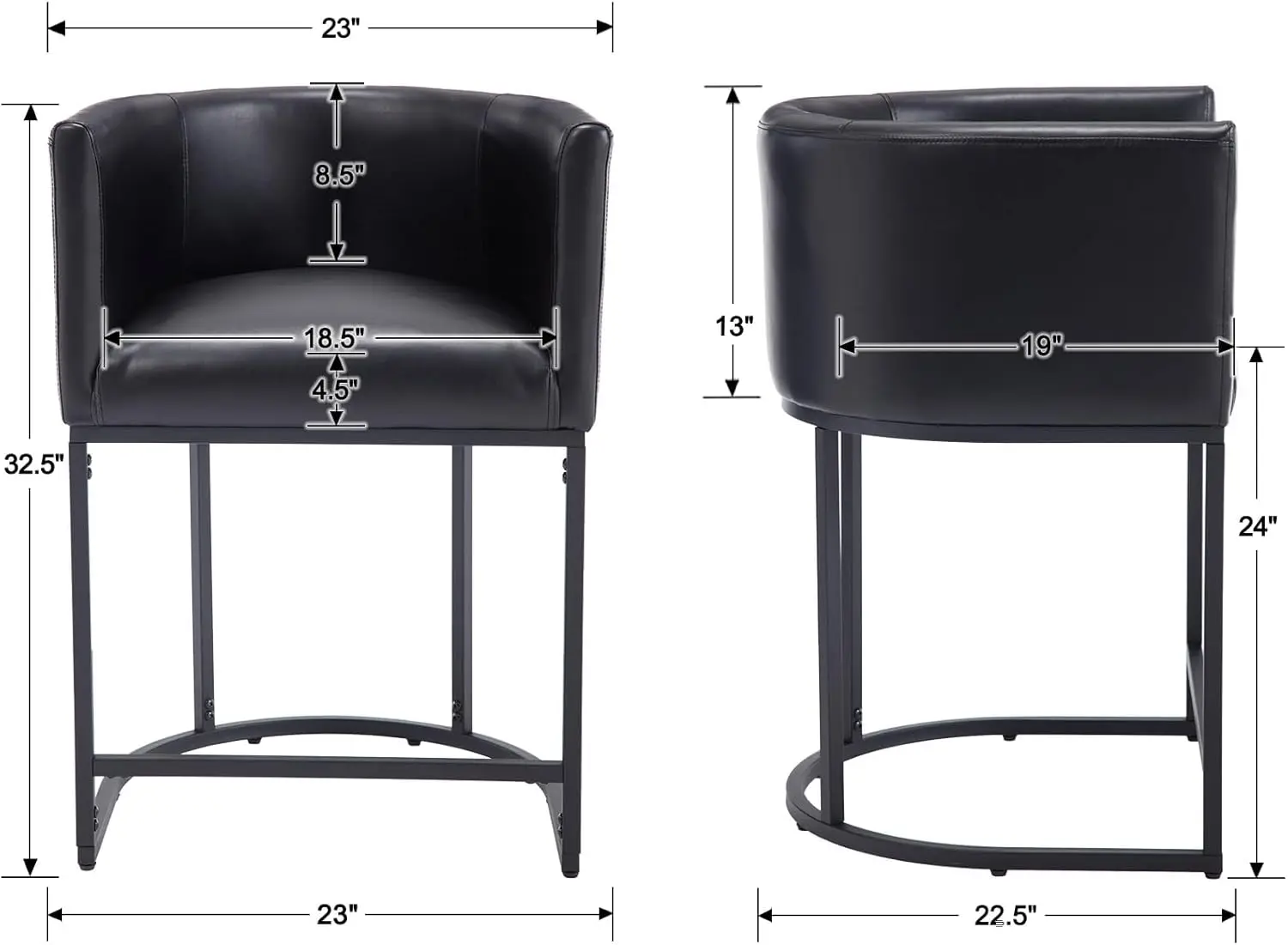 Counter Height Clearance Bar Stools Set of 2, 24 Inch Kitchen Black Bar Stools with Back, PU Leather Barstools Bar Height