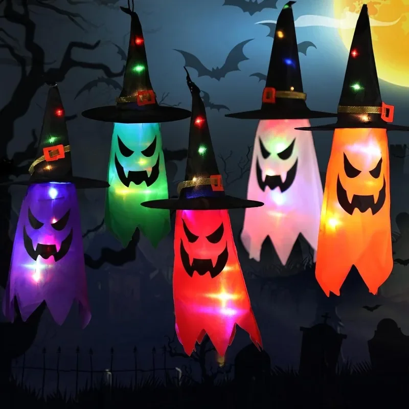 Halloween Leuchtende Hexenhüte als Laternen, Hängedekoration für Garten, Veranda, Zimmer, Innen- und Außenbereich, Feiertagsparty-Requisiten und Dekoration – Detail 3