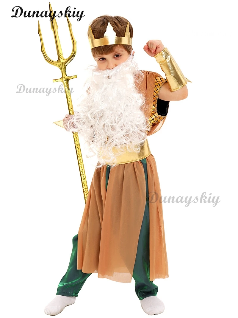 

Poseidon Costume Set God of The Sea Dress Up Cosplay Theater Performance Outfit for Children Customized Halloween Party