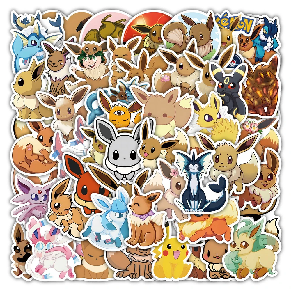 10/30/50 sztuk Pokemon śliczne Eevee naklejki Anime DIY Laptop przechowalnia Skateboard naklejki samochodowe telefon Graffiti Cartoon Joke naklejka zabawka