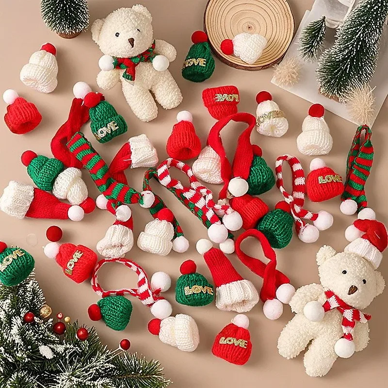 Lustige Mini-Weihnachtsmütze, Schal, Fingerabdeckung, Weihnachten, schön, grün, rot, Wolle, Weinflaschenabdeckung, Hut, Noel, frohe Weihnachten, Dekoration