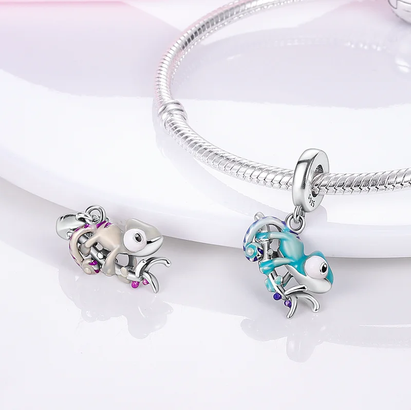 Original 925 Sterling Silver Charm Beads Hot Air Balloon Luggage Chameleon Charms Pendant For Women DIY Birthday Jewelry Gifts image 3