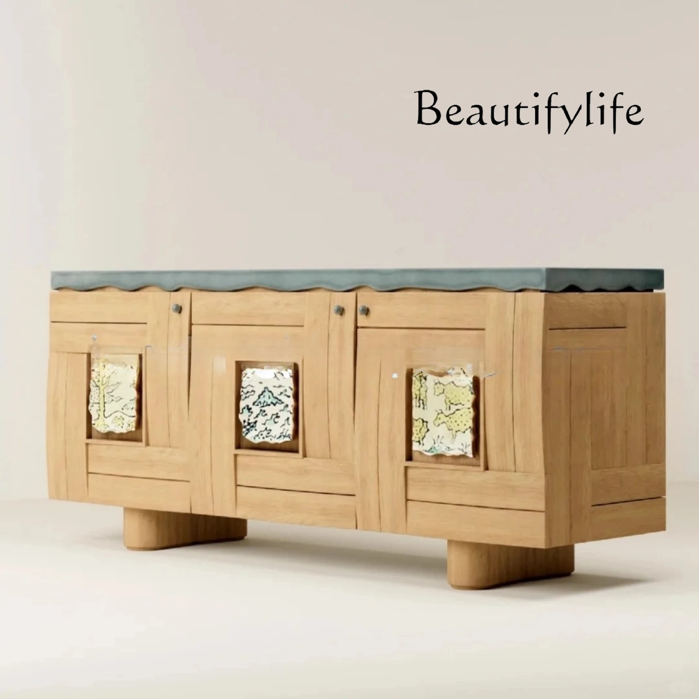 

Medieval solid wood dining side cabinet living room home creative retro style dining side cabinet simple modern locker