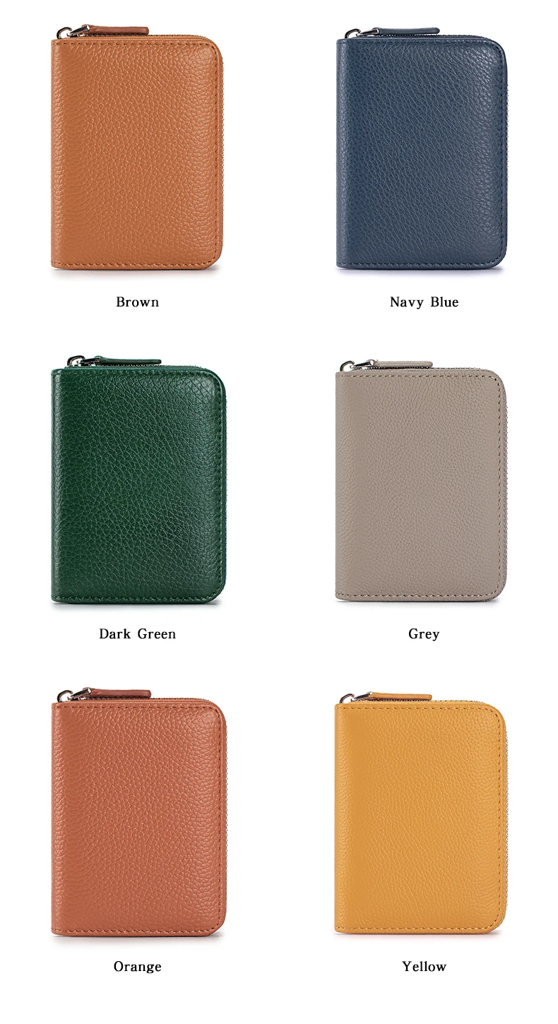 Genuine Leather Small Accordion Card Cases Holder For Women RFID Blocking Zipper Credit Card Wallet with Coin Pouch 2 Cash Slot