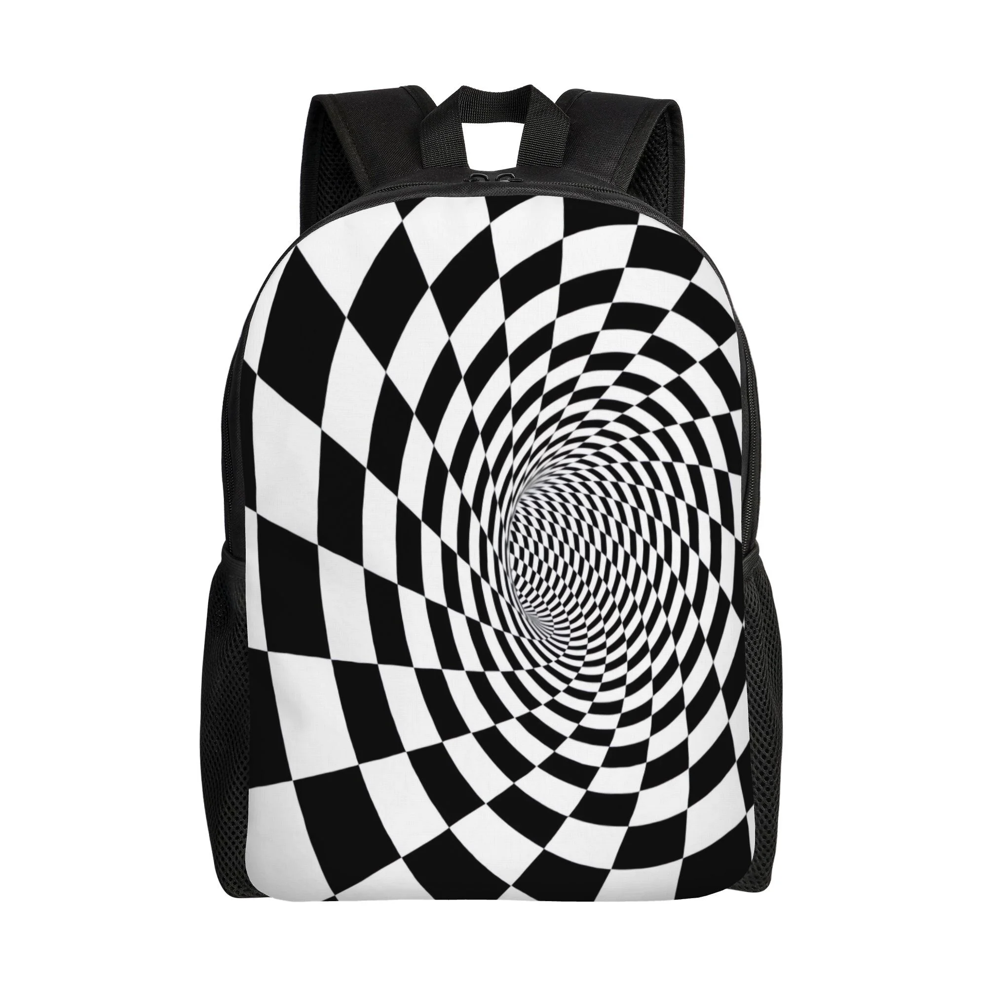 Mochila a cuadros para hombre - Mochila escolar con estampado de pata de gallo en blanco y negro, diseño holgado, compartimento principal