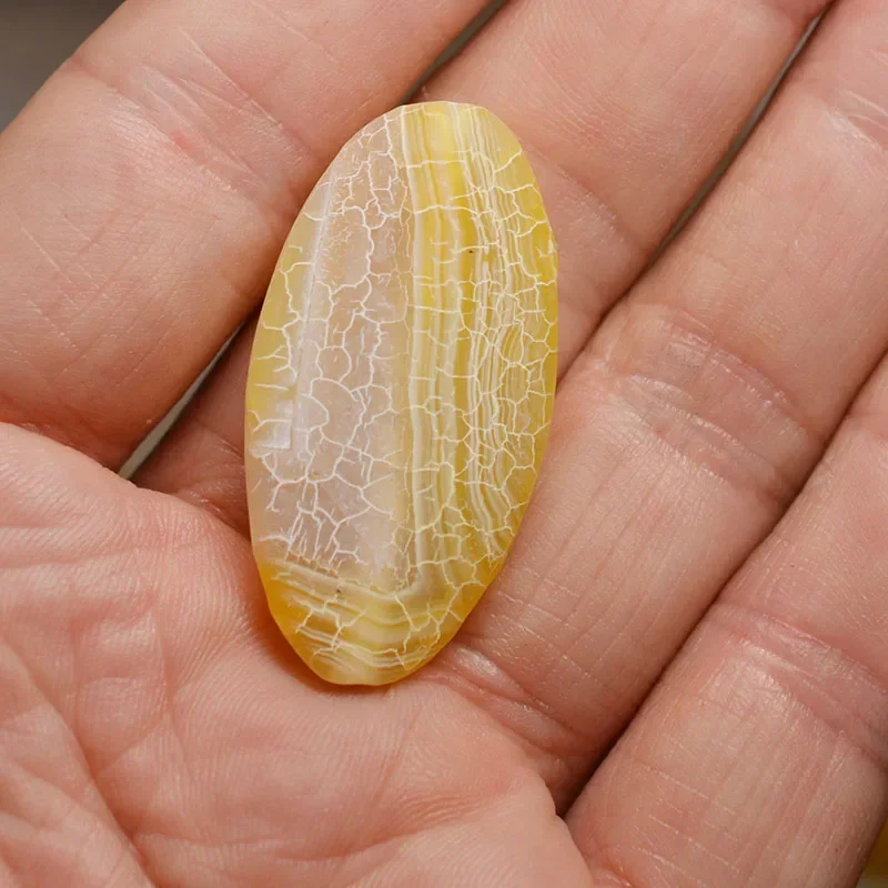 20x40mm large oval yellow crack straight hole agate quartz camo piece pendant beads DIY jewelry making