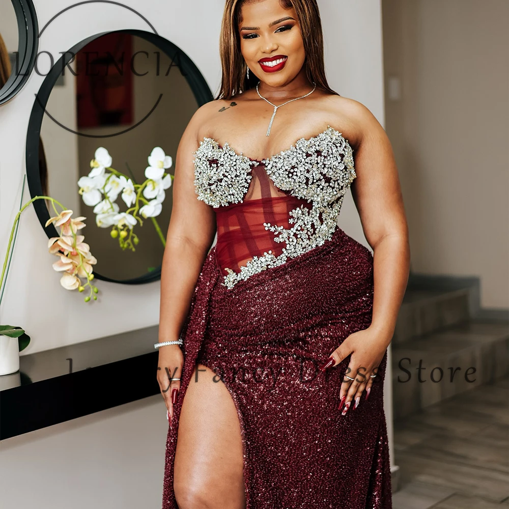 Squisiti abiti da ballo con paillettes 2025 Abiti da festa di nozze con sirena con paillettes lucide Abiti da cerimonia nuziale senza maniche con spacco laterale personalizzato mariage femme