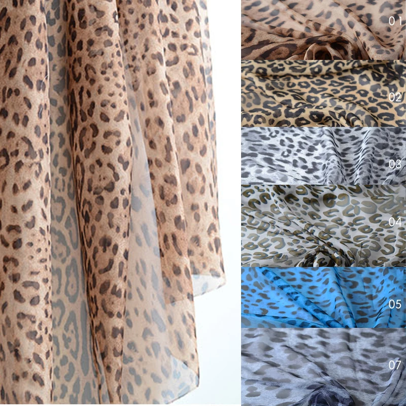 Soft Mulberry Silk Chiffon Fabric, Leopard Pattern Cloth, Thickness 6m/m, Width140cm, DIY for Sewing Dress, Blouse, Scarf,