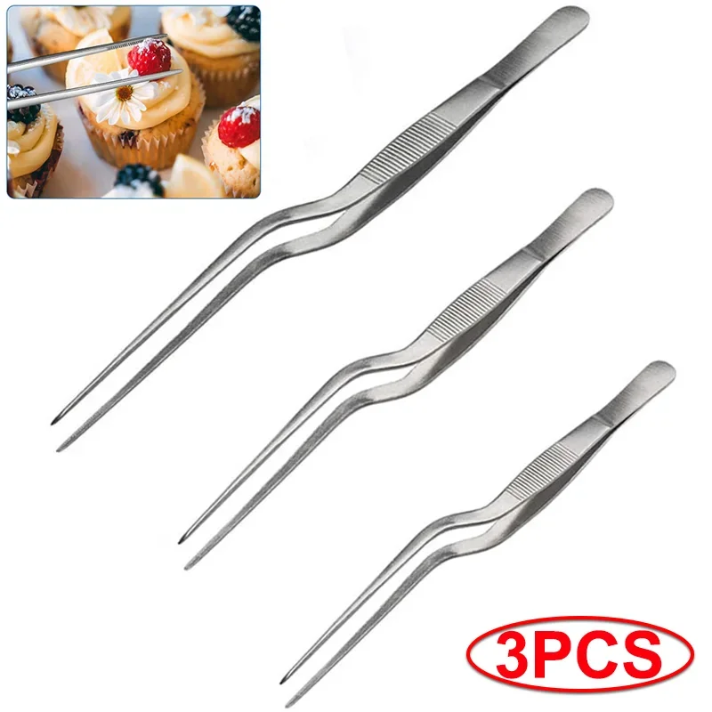 3Pcs Kitchen Tweezer BBQ Tweezer Food Clip Chief Tongs Stainless Steel Portable for Picnic Barbecue Cooking Clean EarCanal Tongs