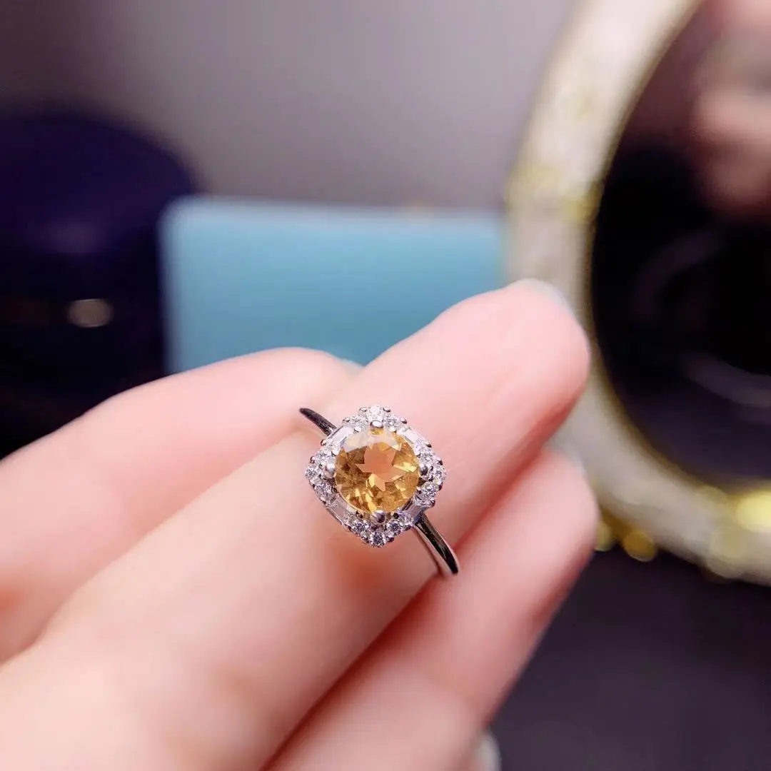 Natural VVS Grade Citrine Ring and Garnet Ring  for Daily Wear 6mm Ring for Fashion 925 Silver Jewelry Citrine Jewelry Gift