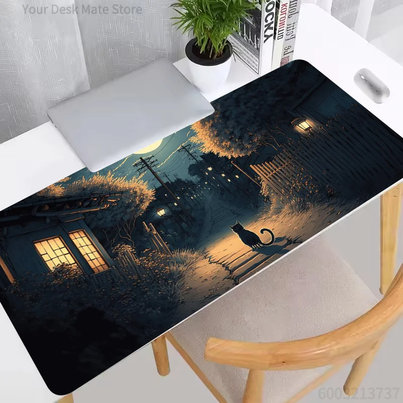 

Late Night Cat Looking MoonMouse Pad Large Computer Office Table Mats X Rubber Anti-slip Keyboard Mousepads Long Desk Pads