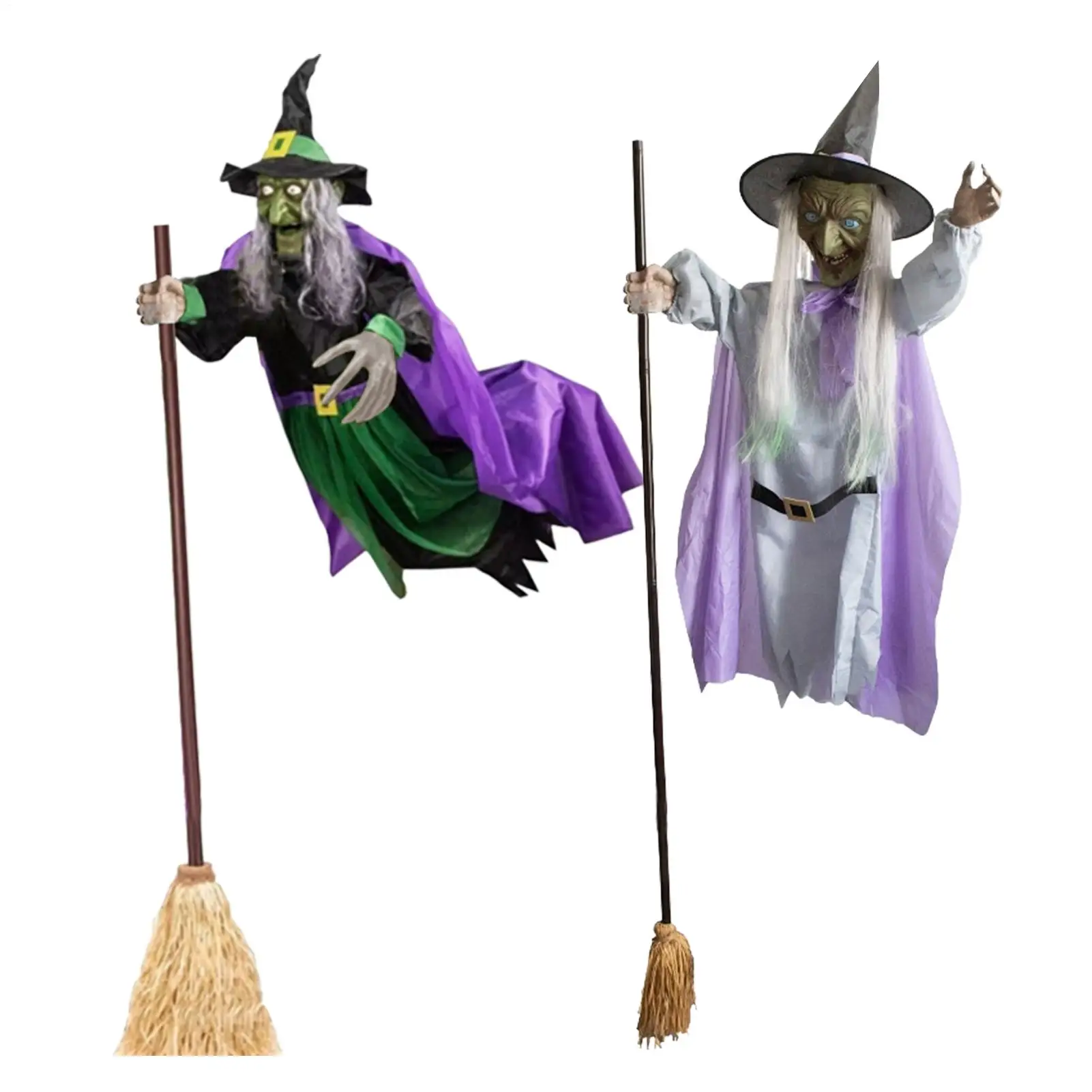 تحلق الساحرة الديكور مع أصوات وأضواء مخيفة تجهيزات حفلة الهالوين هالوين تحلق مكنسة الساحرة الدعامة في الهواء الطلق حديقة ساحة ديكور #3