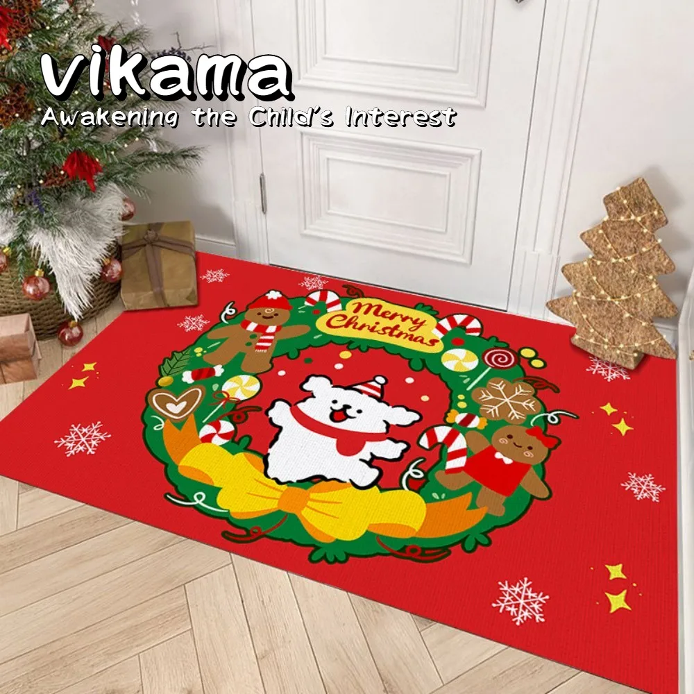 Capacho de Natal VIKAMA – Padrão de árvore de Natal, tapete de entrada resistente a manchas para porta da frente, tapete de decoração de ambiente festivo