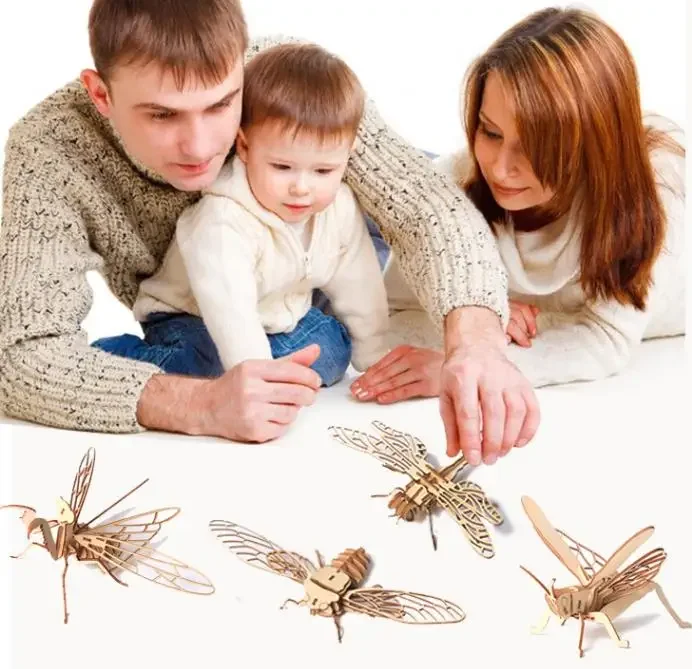 Puzzle 3D en Bois à Assembler, Modèle d'Insectes et d'Animaux, Bricolage Artisanal, Décoration de la Maison, Cadeaux pour Enfants et Adolescents