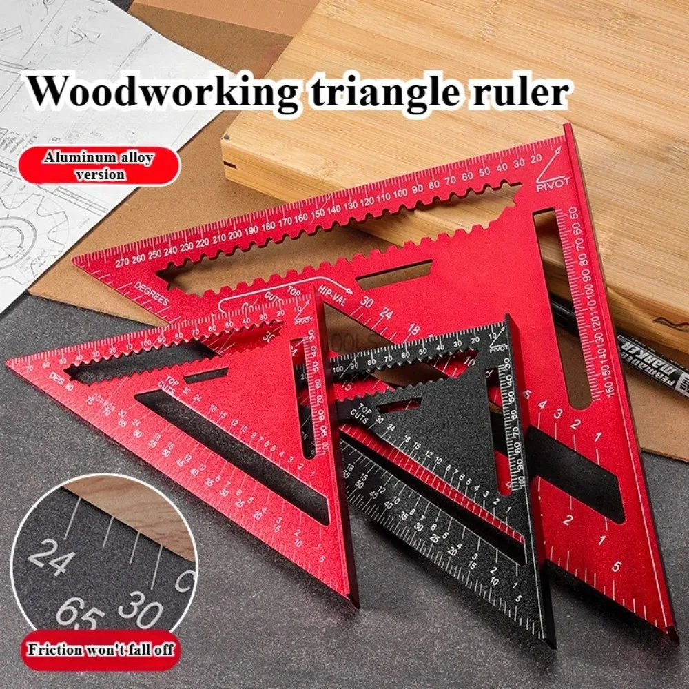 مسطرة مثلثة لأعمال النجارة من سبائك الألومنيوم عالية الدقة مقاس 7 بوصة/12 بوصة مع منقلة زاوية قائمة ومقياس وضع العلامات المحمول