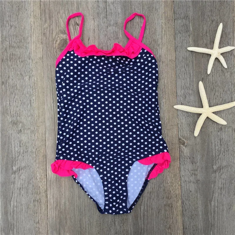 Bikini con volantes para niñas, traje de baño de una pieza con puntos ondulados, novedad de 18 años, 2023