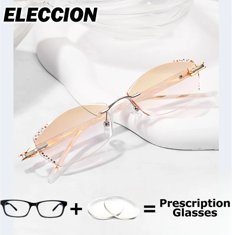

ELECCION Rimless Prescription Glasses Reading Glasses Women Presbyopic Eyewear Phone Blue Light Blocking Anti Fatigue Eyeglasses