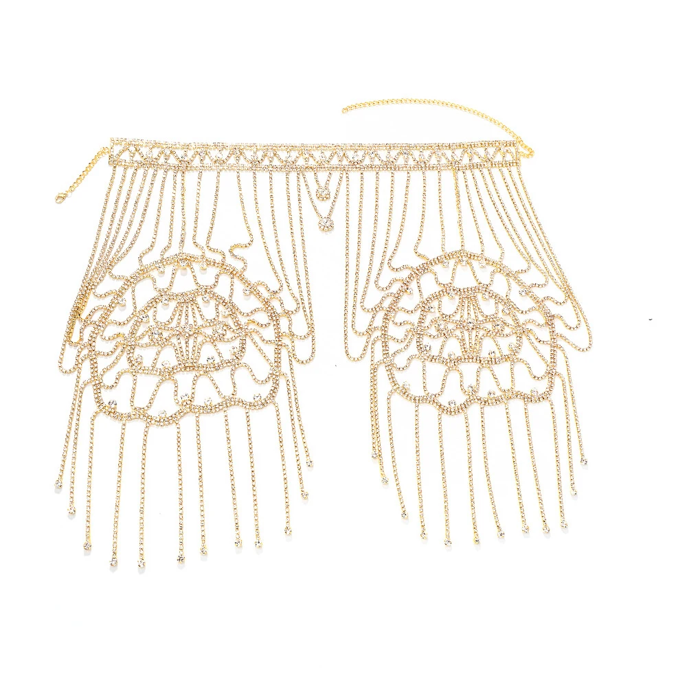 Elegant Bridal Tassel Shoulder Chain Necklace Dress Accessories Fashion Multilayer Rhinestone Body Chain Top Wedding for Women