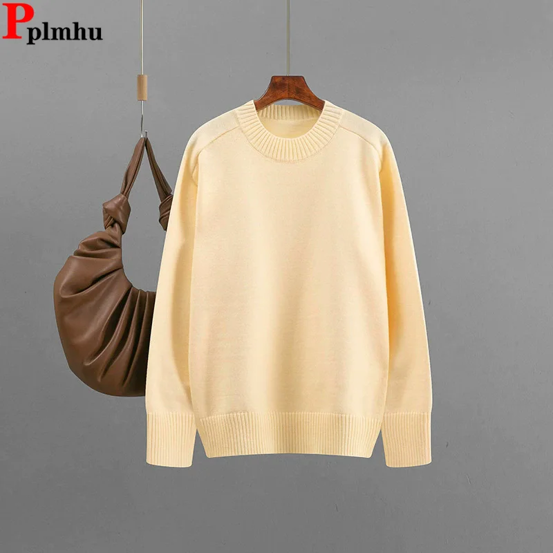 

Solid O-neck Knitted Loose Sweater Tops Korean Fashion Long Sleeve Knitwears Sueter Pullover Spring Fall Women Casual Sudaderas