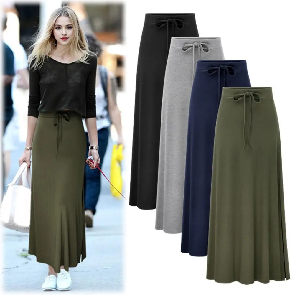 Женская одежда больших размеров, модная вязаная юбка 2025 года, женская длинная юбка трапециевидной формы с высокой талией и разрезом, удобная Faldas Para Mujeres Traf