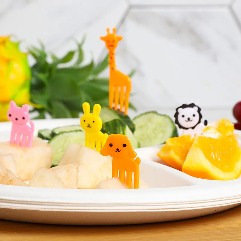 Animal Fruit Fork Food Grade Plastic Mini Cartoon Kids Cake Fruit Toothpick Bento Lunch Dessert Accessories Party Decor Supplies