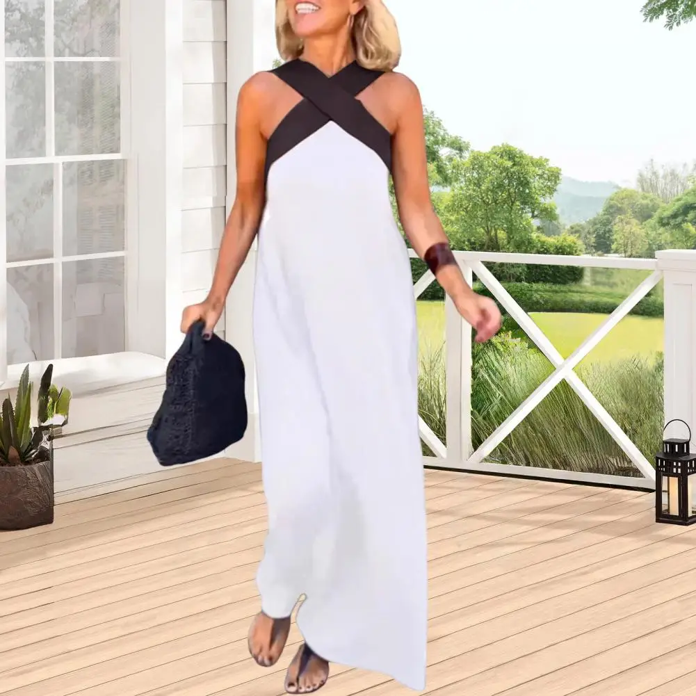 Summer Casual Loose Beach Boho Dress New Women's Fashion Cross Sexy Beautiful Back Holiday Maxi Dresses For Women Robe Female
