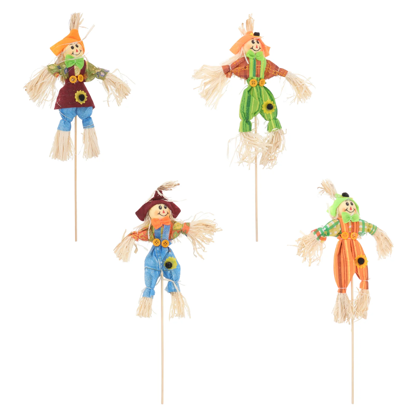 4 Pcs Autumn Thanksgiving Decoration Fall Harvest Scarecrow Small Standing Halloween Prop Bamboo Wooden