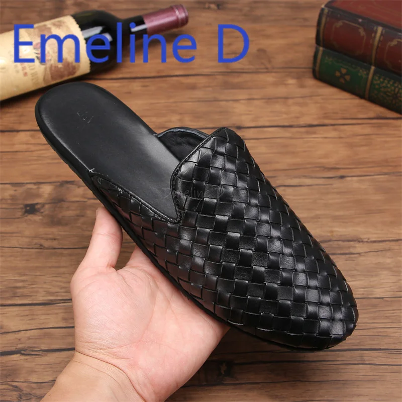 Hand Woven Shoes for Men Summer Baotou Slippers Fashionable and Trendy Sweat Absorbing Breathable Anti Slip Casual Flat Shoes