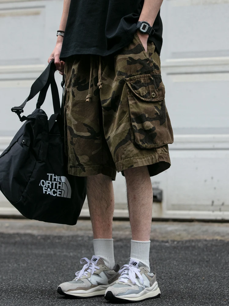 

Retro Camouflage Workwear orts Men's Summer American Sle Trendy Loose Fit Five-Point Streetwear Couple's Mid-Length Pants
