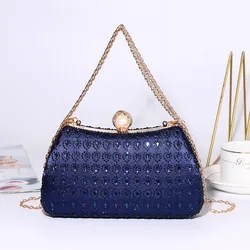 Luxury Crystal Diamond Inlay Evening Bags 2024 New Fashion Gold Chain Handbag Prom Party Shoulder Bag For Women Banquet Clutches