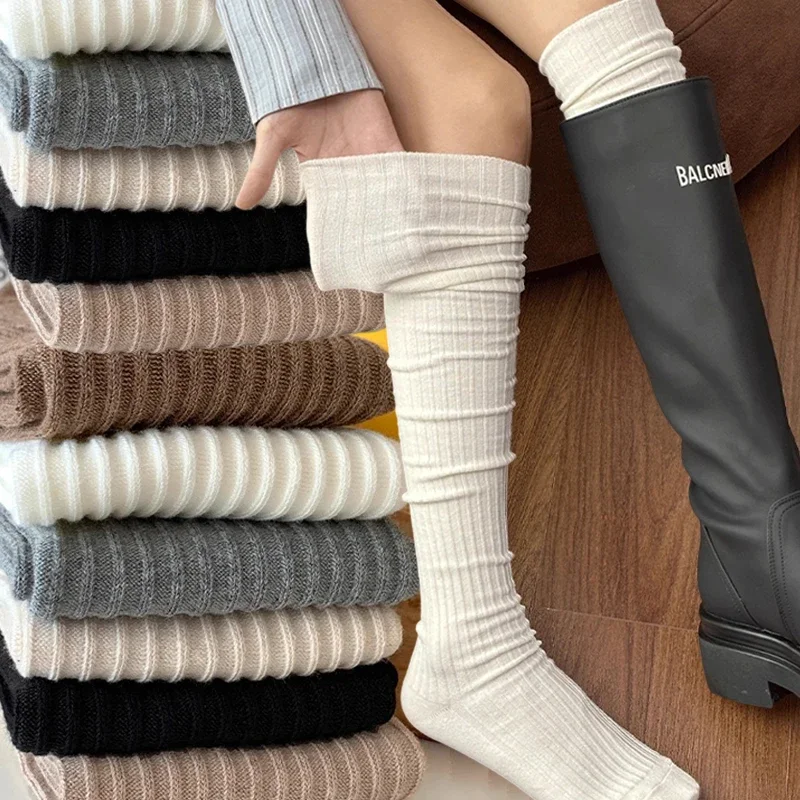 

Women's Warm Thigh High Over Knee Socks Winter Solid Color Long Cotton Knit Crochet Stockings for Ladies Tube Leggings Socks